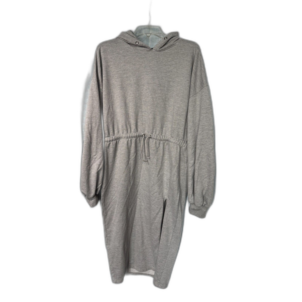Grey Scuba Knit Hoodie Dress ✨ Slit Front Drawstring Waist Midi